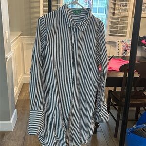 J. Crew Navy and White Striped Button-Up